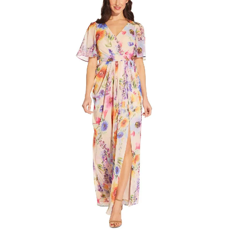 Casual Chic Clothing For Women Adrianna Papell Womens Floral Flutter Sleeve Maxi Dress