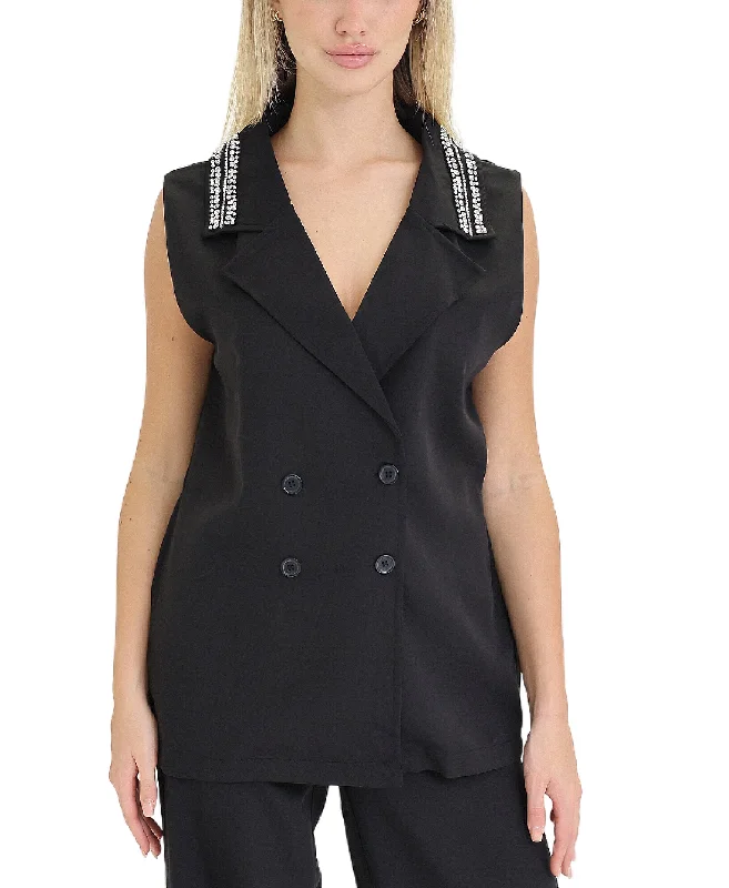 Modern Women's Apparel Vest w/ Rhinestone Collar