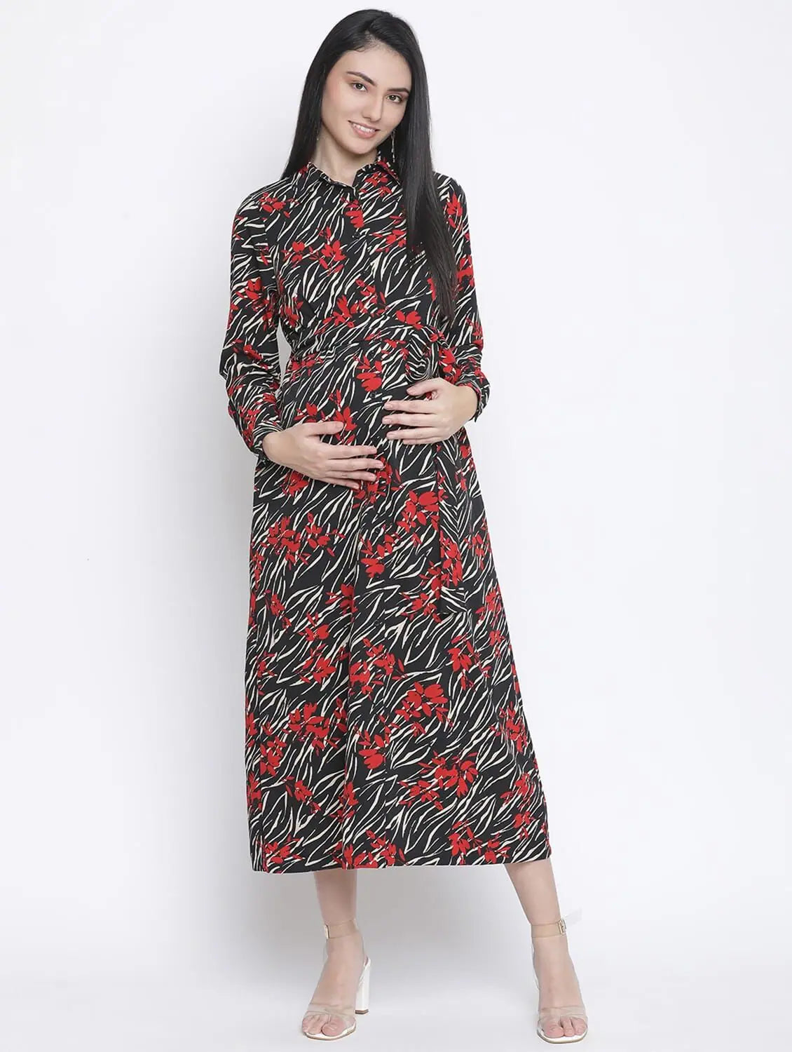 Exclusive Women's Fashion Collection Bazy Floral Print Long Maternity Dress