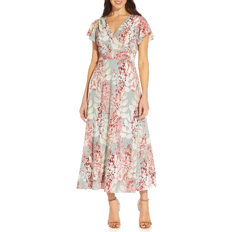 Women's Resort Attire Adrianna Papell Womens Floral Belted Midi Dress