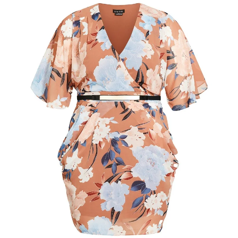 Clothes Woman City Chic Womens Plus Floral Print V Neck Midi Dress