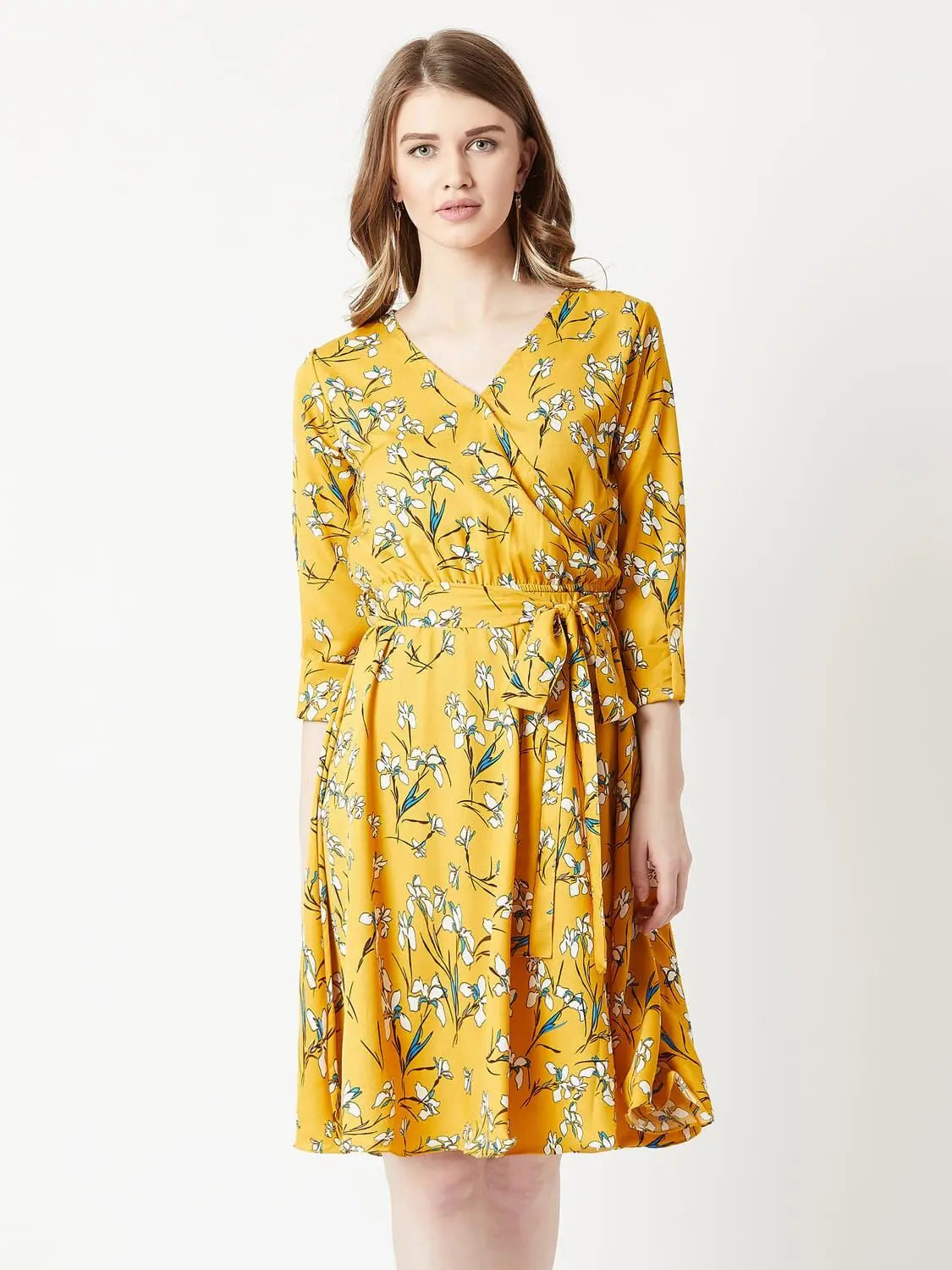 Women's Casual and Dressy Outfits Seaside Shine Floral Wrap Dress Multicolor-Base Yellow