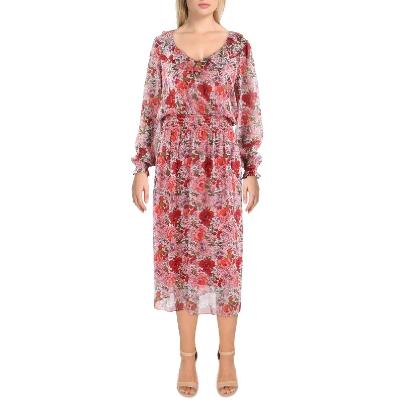 Clothing Brands Tommy Hilfiger Womens Chiffon Floral Midi Dress