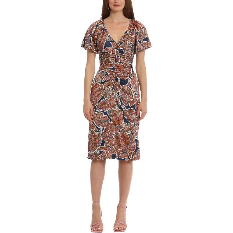 Women's Evening Wear Maggy London Womens Floral Ruched Midi Dress