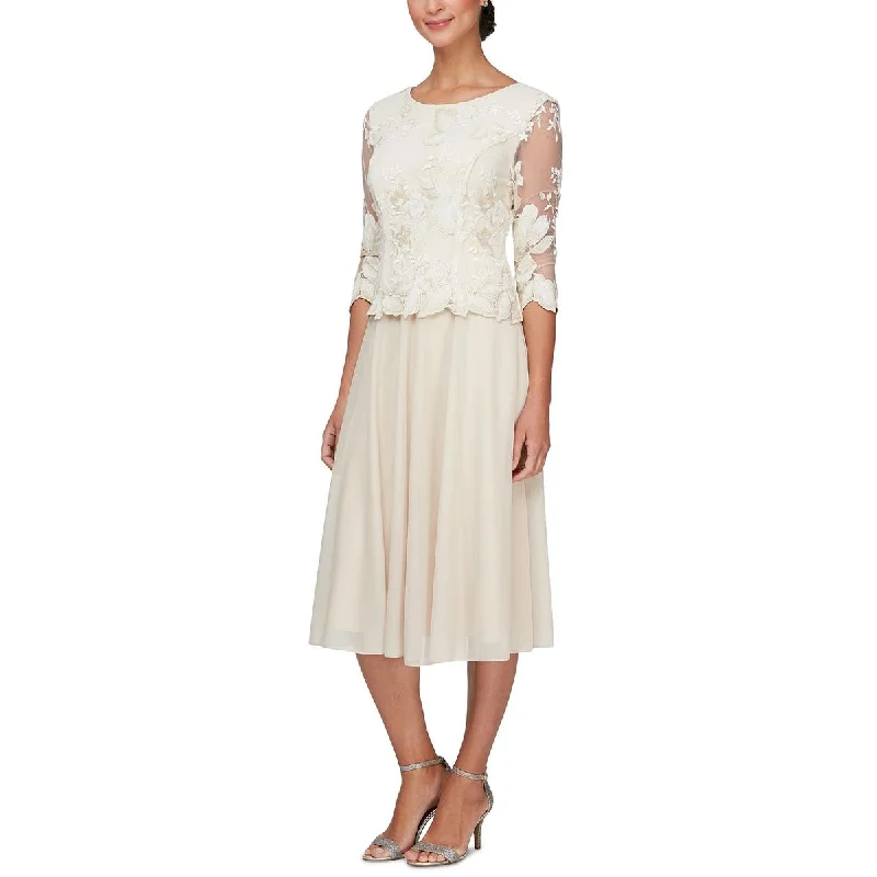 Fashion-forward Women's Clothing Alex Evenings Womens Floral-Embroidered Calf Midi Dress