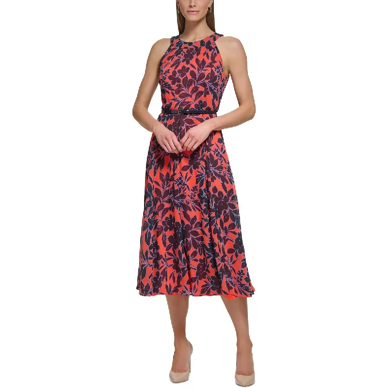 Women's Chic Outerwear Attire Tommy Hilfiger Womens Chiffon Floral Midi Dress