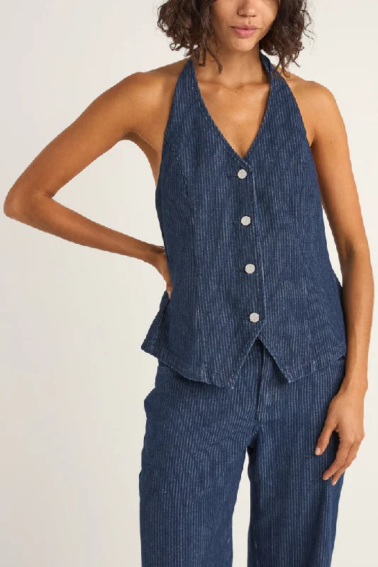 Women's Loungewear Clothes Rhythm Pinstripe Halter Vest - DENIM