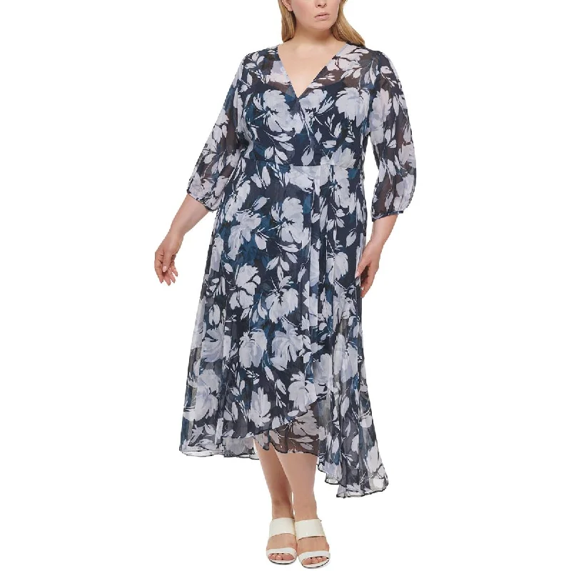 Women's Seasonal Fashion Trends Calvin Klein Womens Plus Floral Print Faux Wrap Maxi Dress