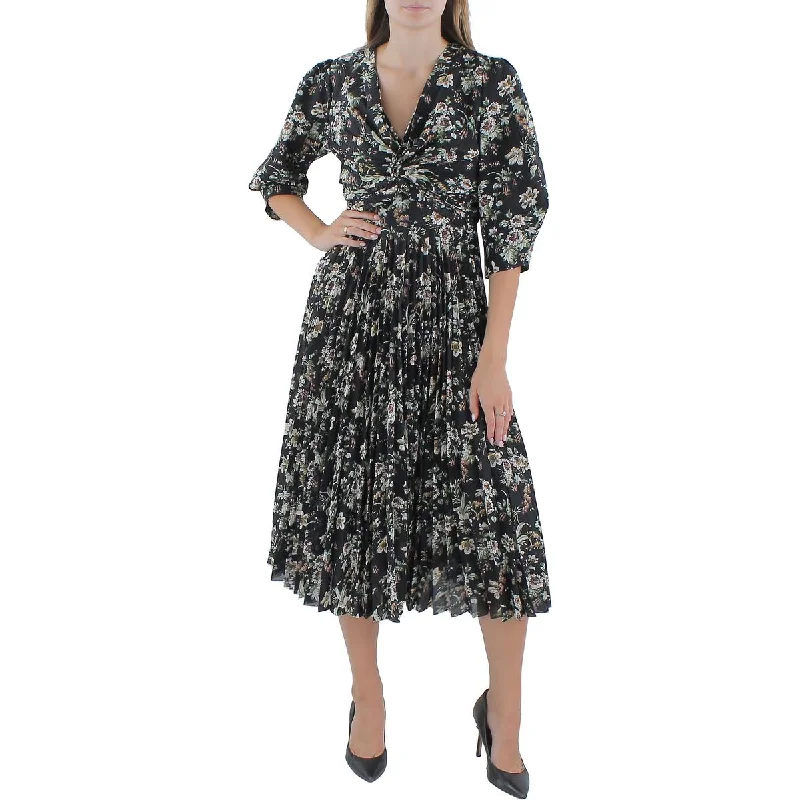 New Arrival Discounts Elie Tahari Womens Floral Print Faux Wrap Midi Dress