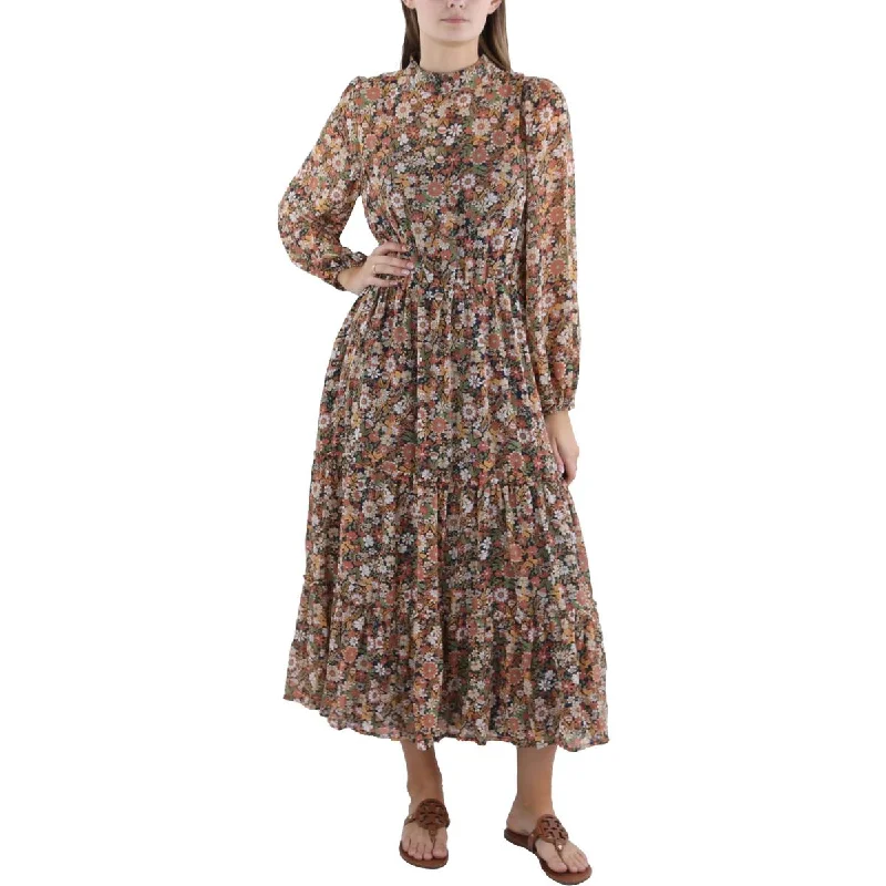 Women's Chic Outerwear Outfit Lost + Wander Womens Floral Print Tea Length Maxi Dress