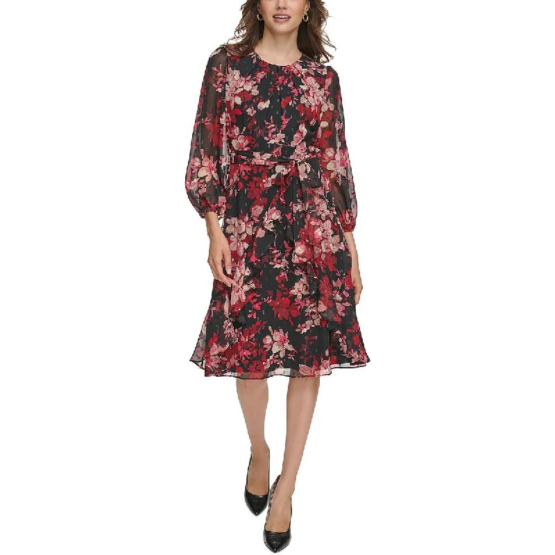 Women's Office Attire Jessica Howard Womens Petites Floral Print Summer Midi Dress