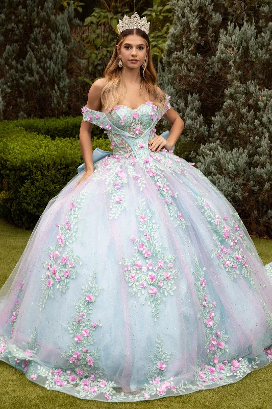 Women's Chic Outfit Glitter Quinceanera Dress Applique Long Ball Gown