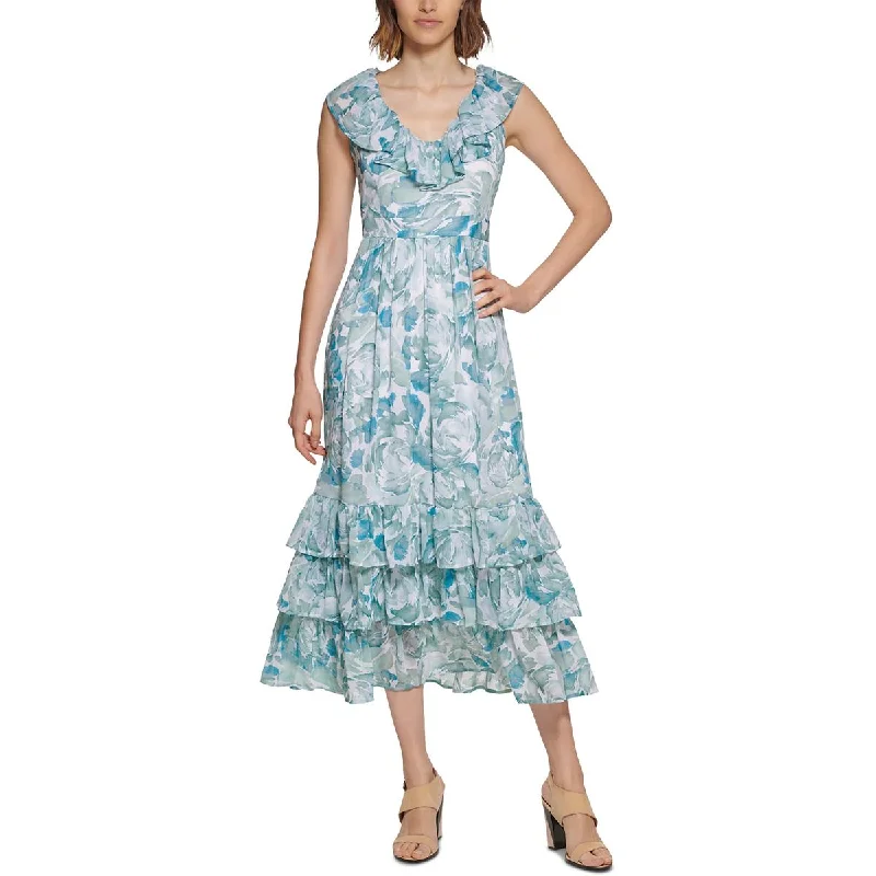 Sustainable Fashion Clothing For Women Calvin Klein Womens Chiffon Floral Maxi Dress