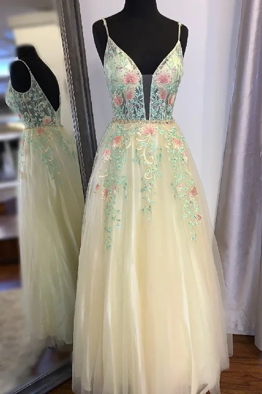 Sophisticated Women's Fashion Gorgeous Straps A-Line Floral Embroidered Long Prom Dress  gh2456