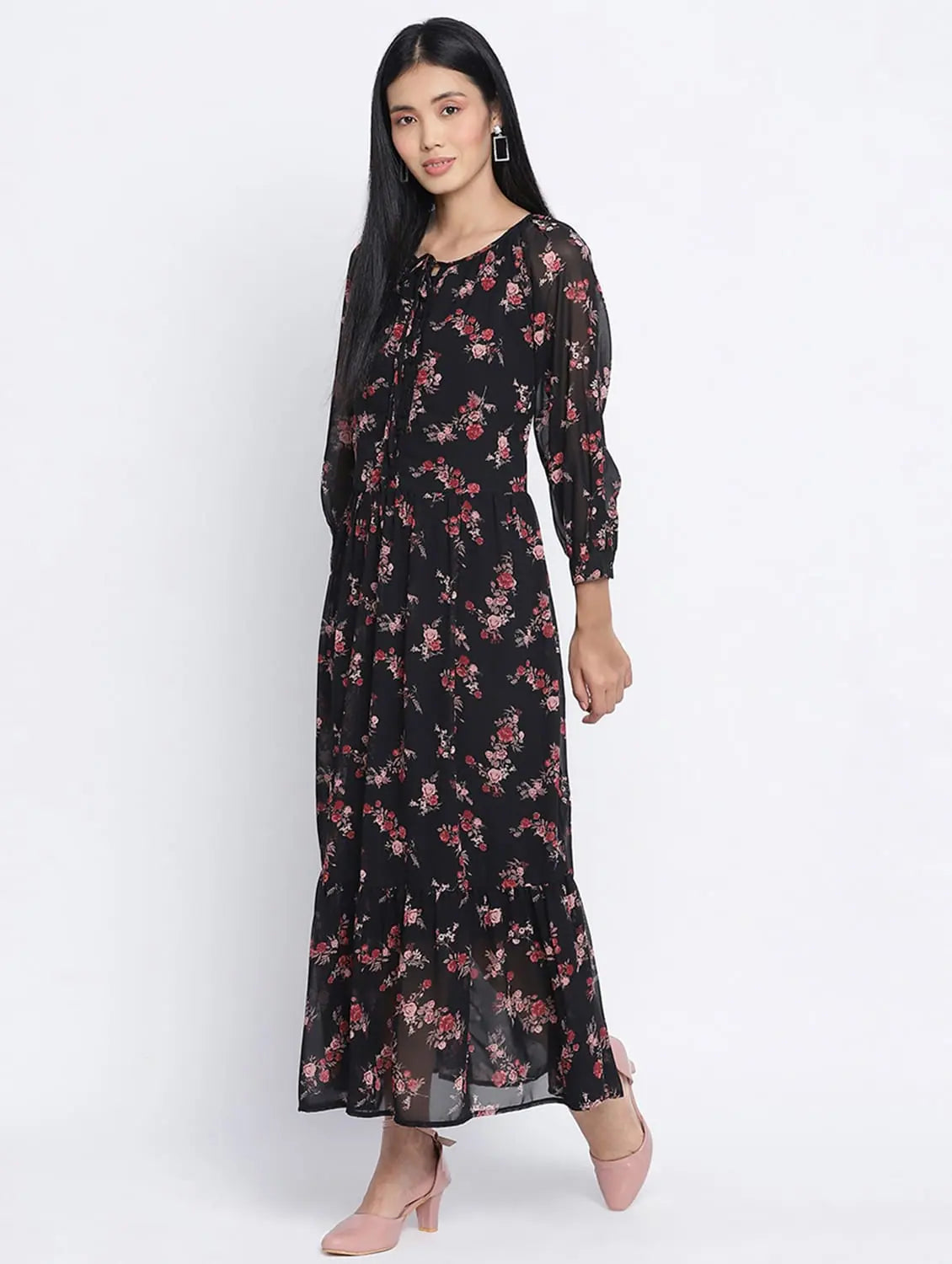 Casual Women's Clothing Online Beauteous Black Floral Print Women Dress