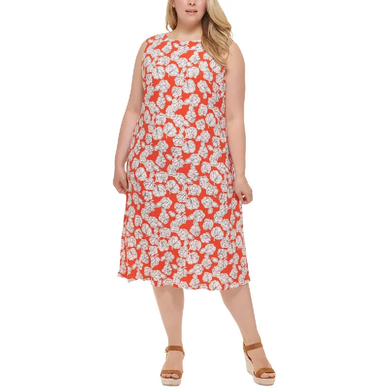 Women's Clothing Sale Online Tommy Hilfiger Womens Plus Floral Print  Midi Dress