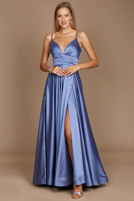 Comfortable Lounge Clothing Long Spaghetti Strap Prom Formal Gown Smokey Blue