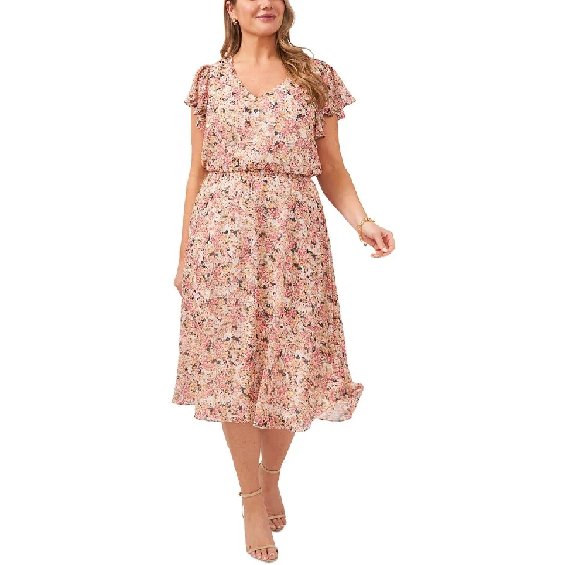 Chic Women's Clothing MSK Womens Plus Floral Print Mid Calf Midi Dress