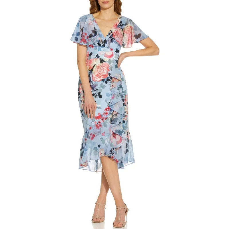 Women's Stylish Outerwear Adrianna Papell Womens Floral Midi Wrap Dress