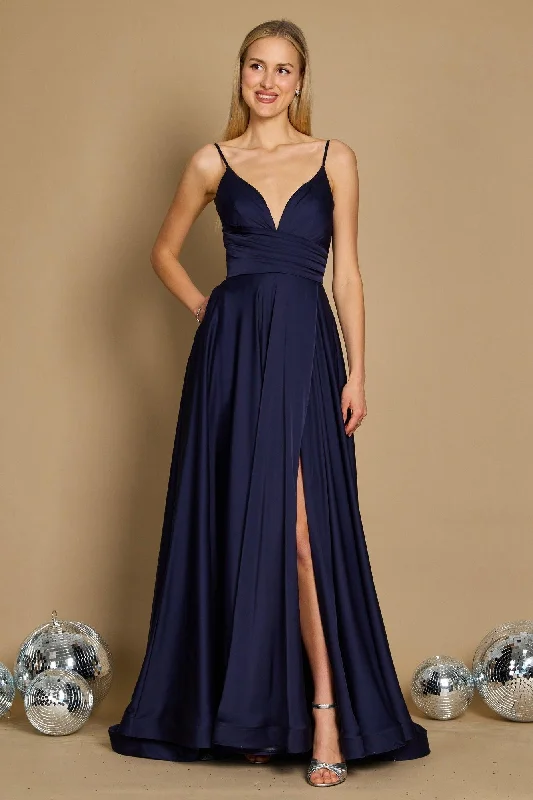 Women's Evening Clothing Long Spaghetti Strap Prom Formal Gown Navy