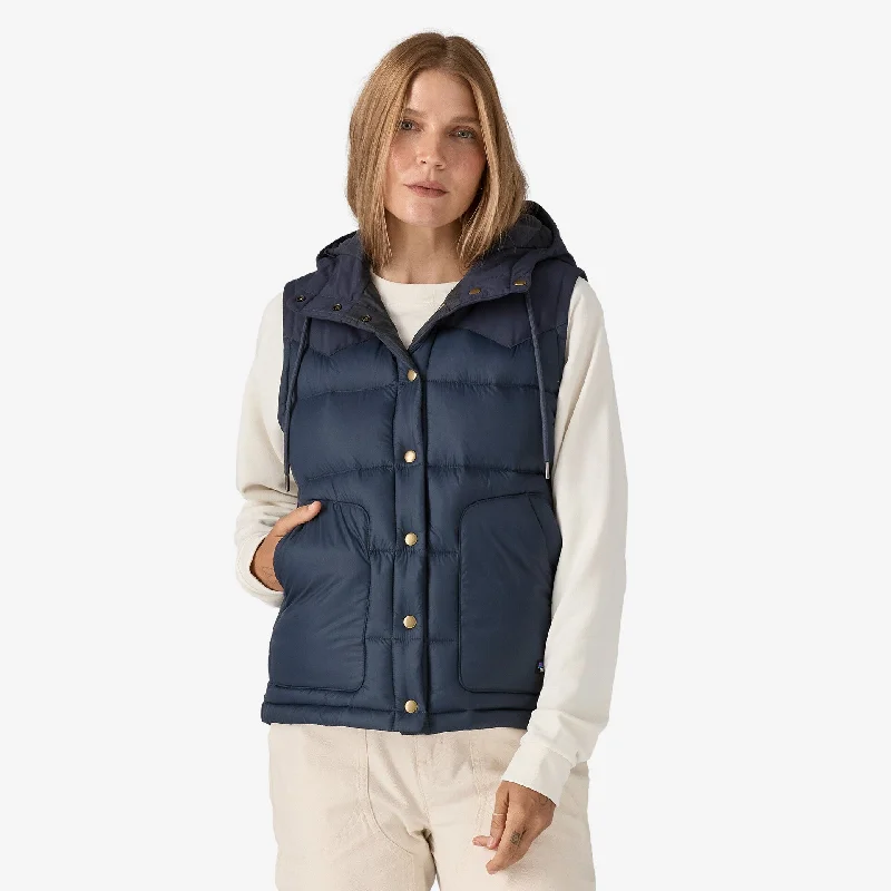 Women's Clothes For Work Events Patagonia Women's Bivy Hooded Vest - PITCH BLUE W/SMOLDER BLUE