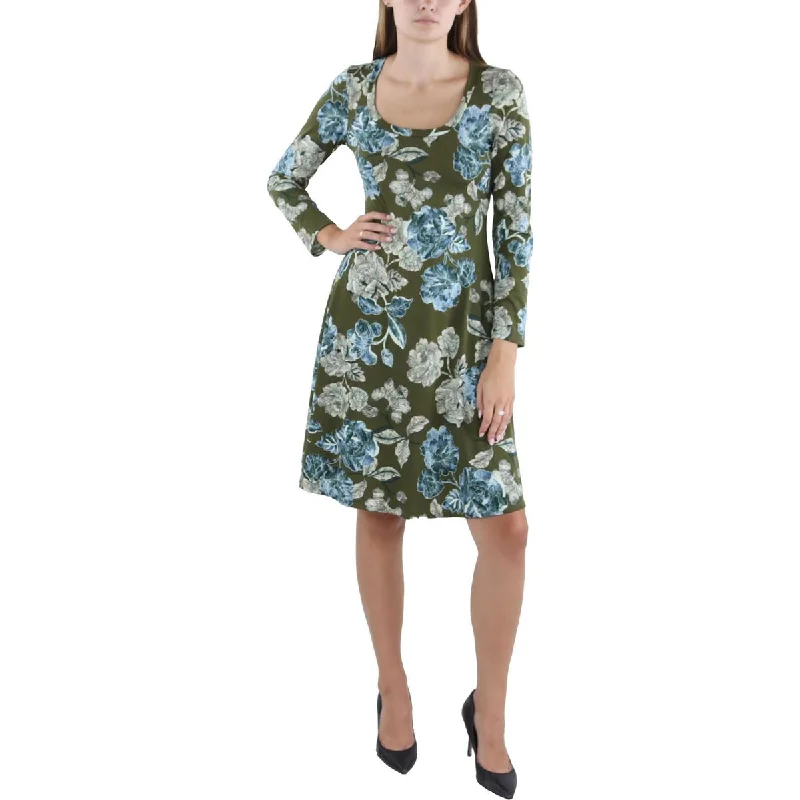 Women Fashion 24seven Comfort Apparel Womens Floral Scoop Neck Wear To Work Dress