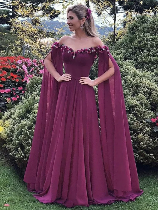 Women's Date Night Outfit Off the Shoulder Purple Floral Long Prom Dresses, Purple Long Formal Evening Dresses  gh2330