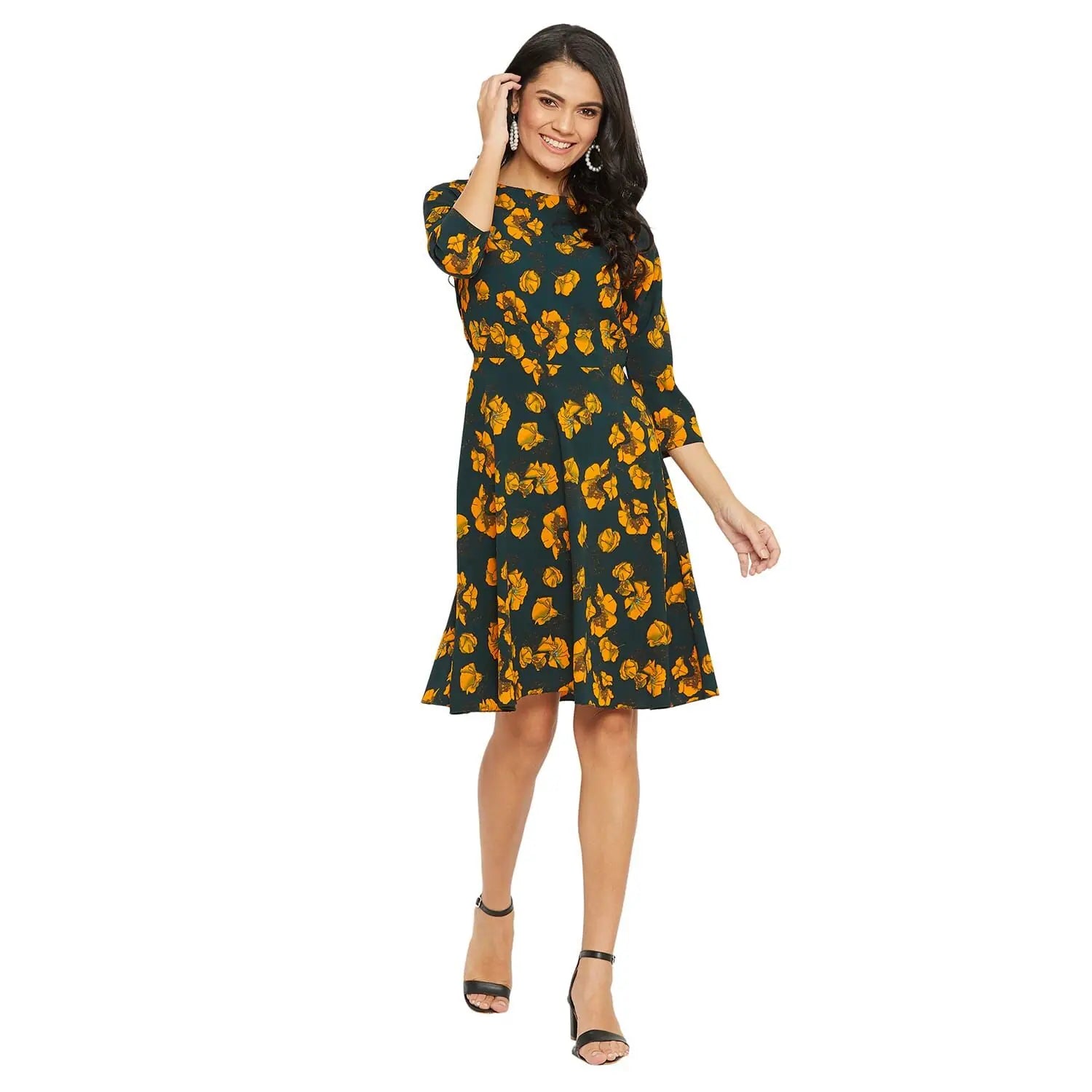 Women's Vacation Outfit Set Adults-Women Green Floral Printed A-line Dress