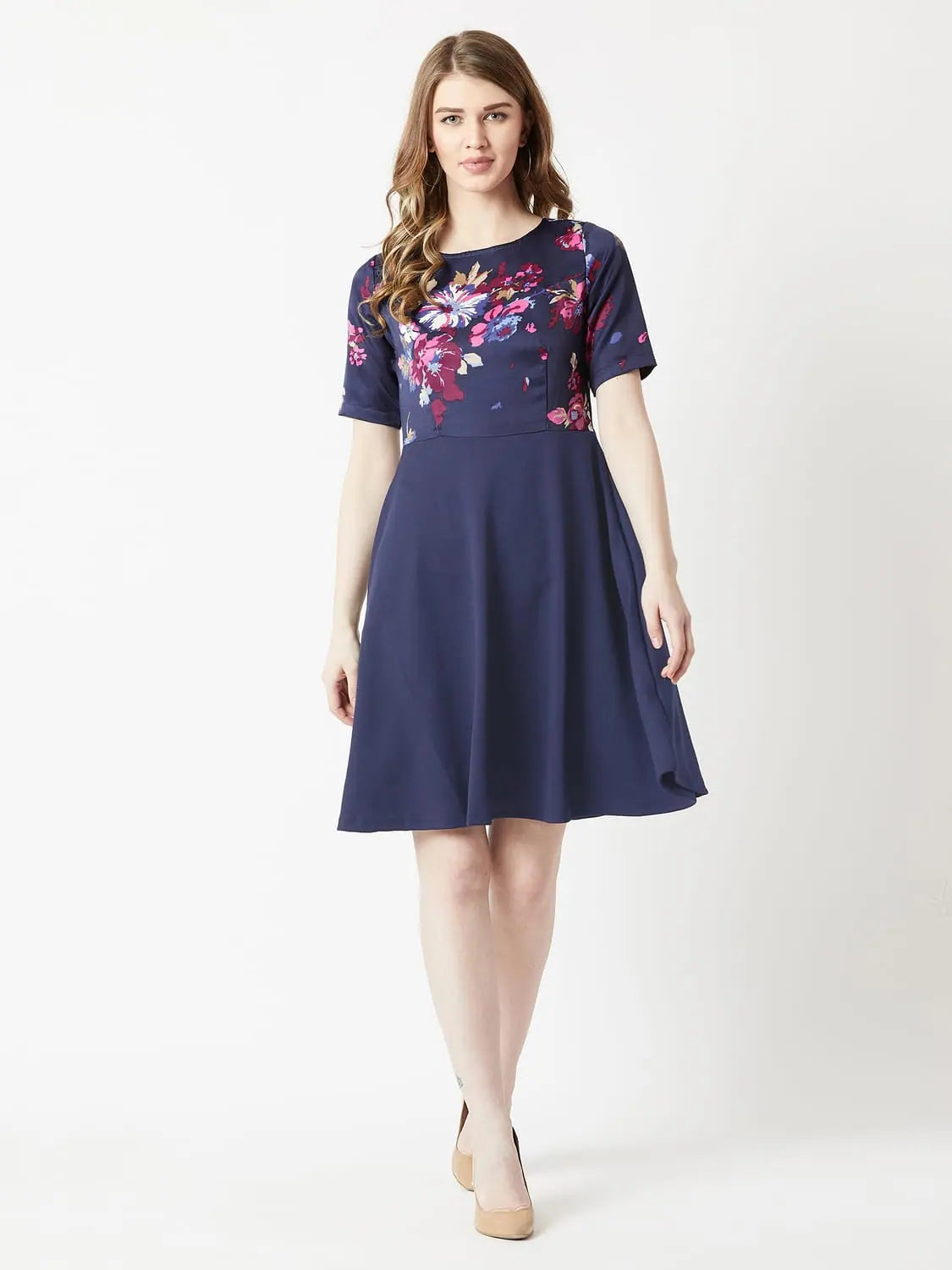 Fashionable Dresses for Women Lightened Hearts Floral Skater Dress Multicolor-Base Navy Blue