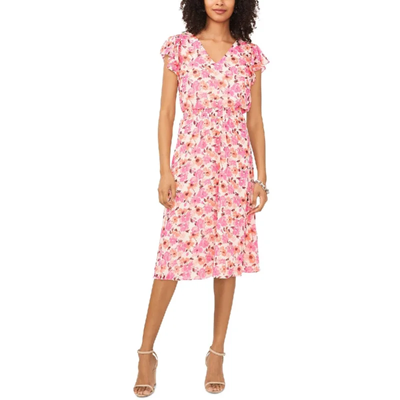 Women's Clothing For Holiday Travel MSK Womens Floral Print V-Neck Midi Dress