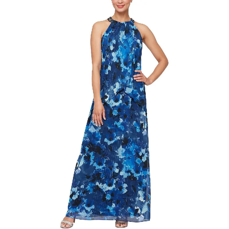 Online Boutiques Affordable SLNY Womens Floral Print Maxi Evening Dress