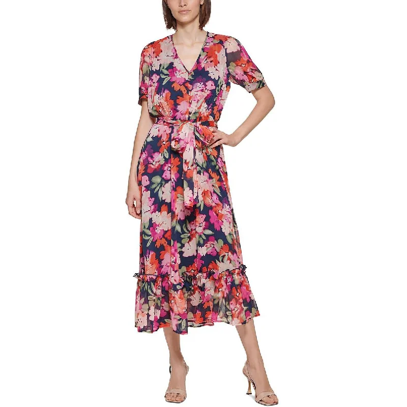 Clothes Of Woman Calvin Klein Womens Floral Ruffled Midi Dress