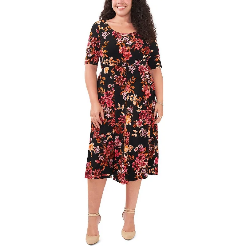 Women's Clothes for All-Day Comfort and Style MSK Womens Plus Floral Print Tea Midi Dress