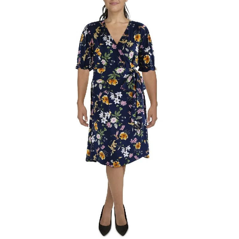 Sale On Sale Kiyonna Womens Plus Floral Knee-Length Wrap Dress