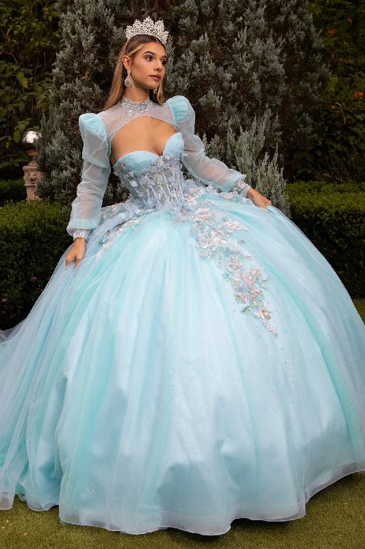 Women's Travel Outfit Set Glitter Ball Gown Sweet 16 Long Quinceanera Dress