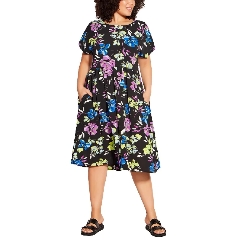 Elegant Women's Attire Loralette Womens Plus Doll Up Floral Print Daytime Midi Dress