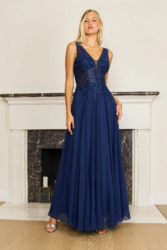 Flash Sales Today Long Formal Dress Plus Size Chiffon Evening Gown Navy