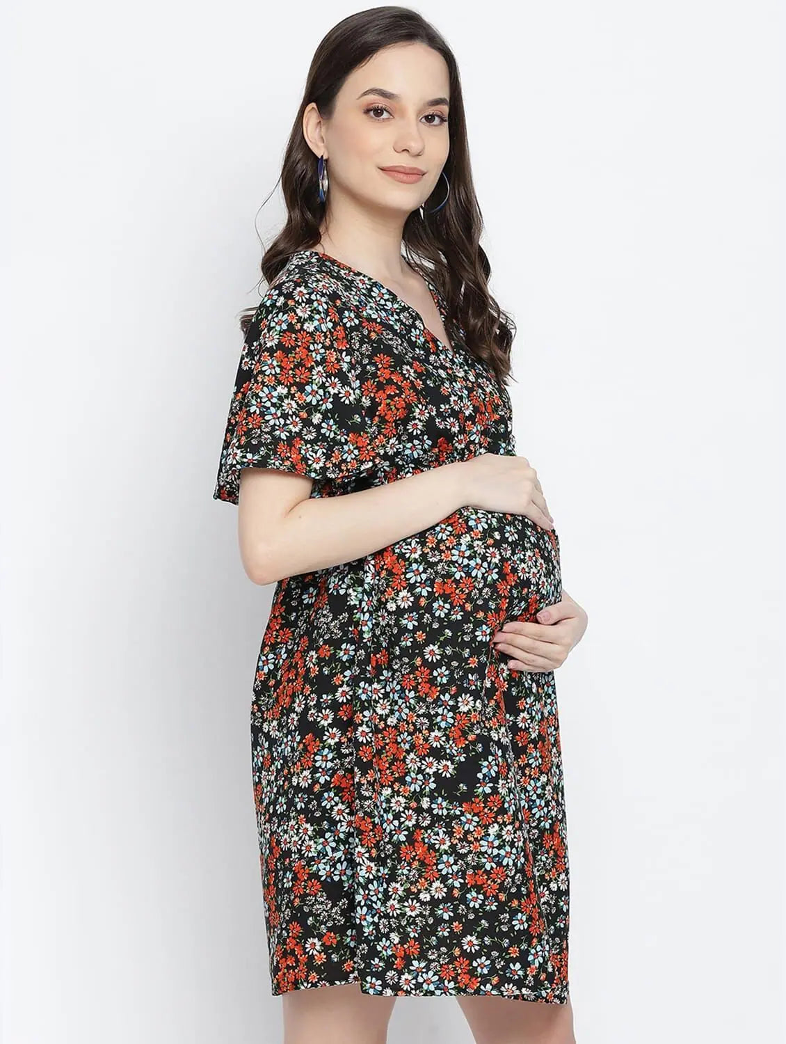 Comfortable Casual Wear Fizzy Fiz Multicolur Floral Print Maternity Dress