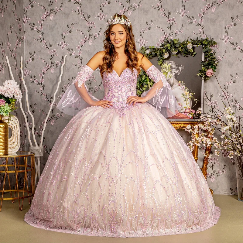 Trendy Women's Fashion Long Quinceanera Dress Detachable Sleeves Ball Gown