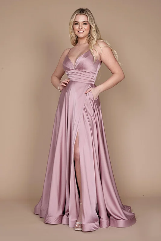 Women's Casual Wear Clothing Long Spaghetti Strap Prom Formal Gown Mauve