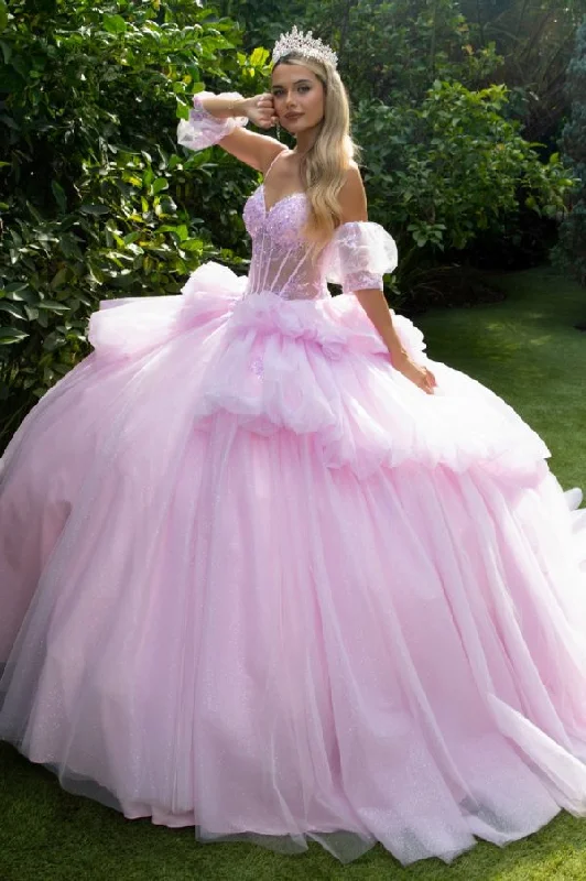 Women's Elegant Evening Outfit Glitter Quinceanera Dress Long Ball Gown