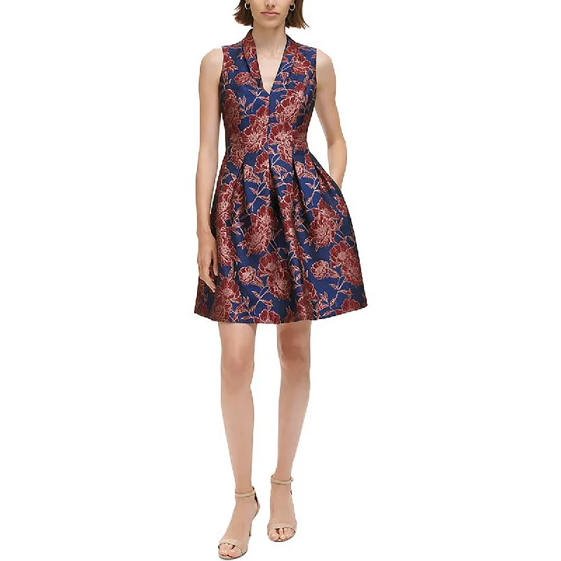 New Arrival Discount Vince Camuto Womens Metallic Floral Fit & Flare Dress