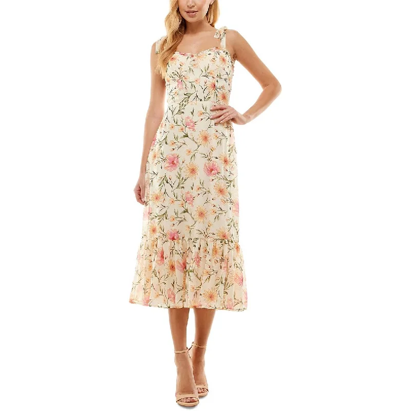 Women's Fashion Clothing City Studios Womens Juniors Floral Print Calf Midi Dress