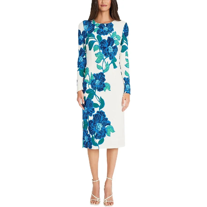 Women's Elegant Outfit Maggy London Womens Floral Print Long Sleeve Midi Dress