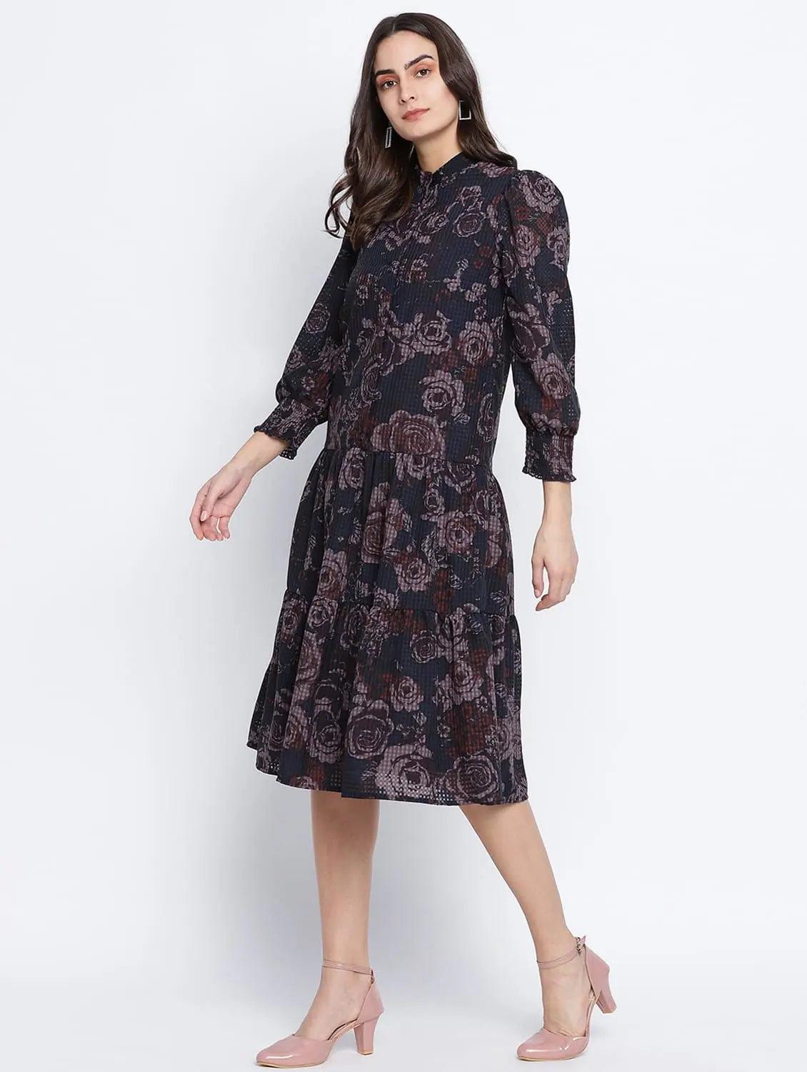 Women's Formal Wear Pestalallic Floral Print Button Down Dress