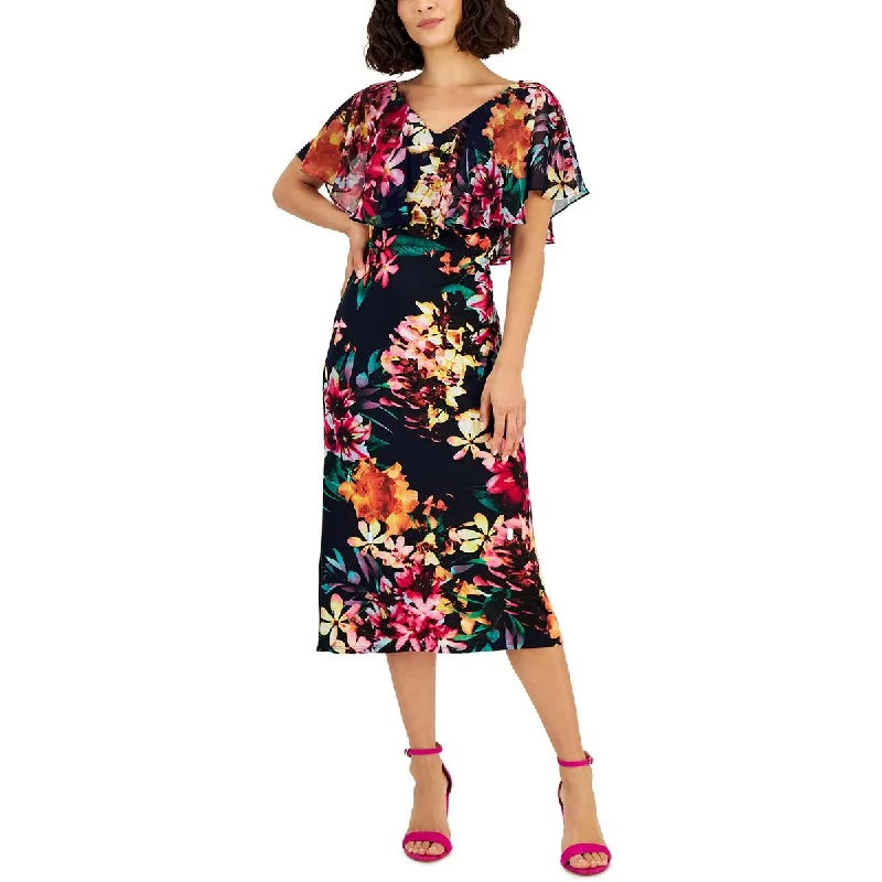 Stylish Outerwear Clothing For Women Connected Apparel Womens Petites Popover Floral Print Midi Dress