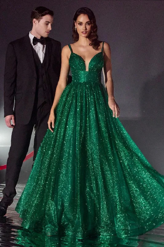 Women's Fashion Clothing Cinderella Divine 996 Long Layered Glittered Ball Gown Emerald