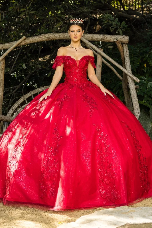 Women's Clothing For Outdoor Events Cinderella Couture CC8045J Off Shoulder Lace Applique Ball Gown