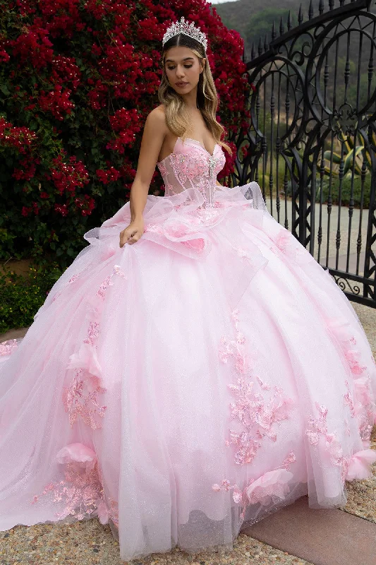 Women's High-Fashion Outfit Long Ball Gown Glitter Applique Quinceanera Dress