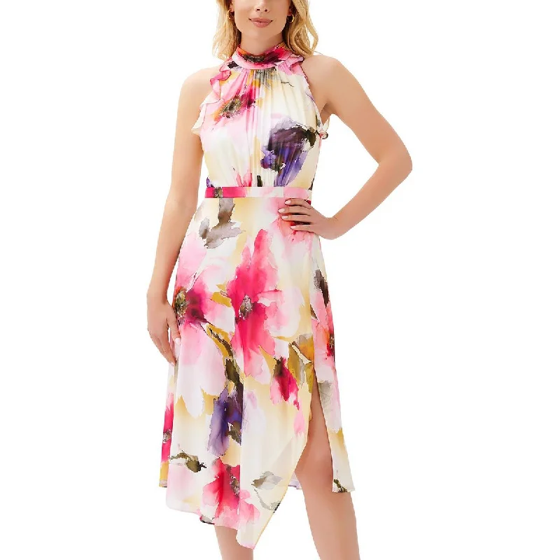 Timeless Women's Fashion Styles Adrianna Papell Womens Floral Print Mid Calf Halter Dress